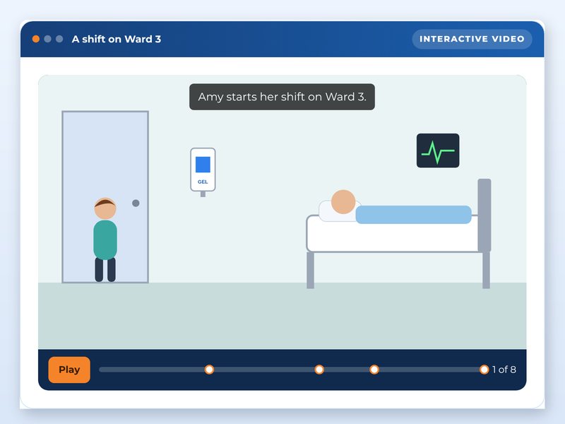 Hand hygiene and infection prevention, showcase course screen: A shift on Ward 3