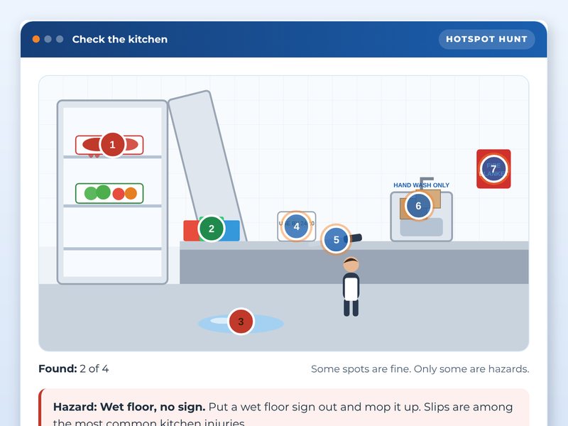 Screen from the The guest in front of you: handling complaints showcase course: Check the kitchen, part way through
