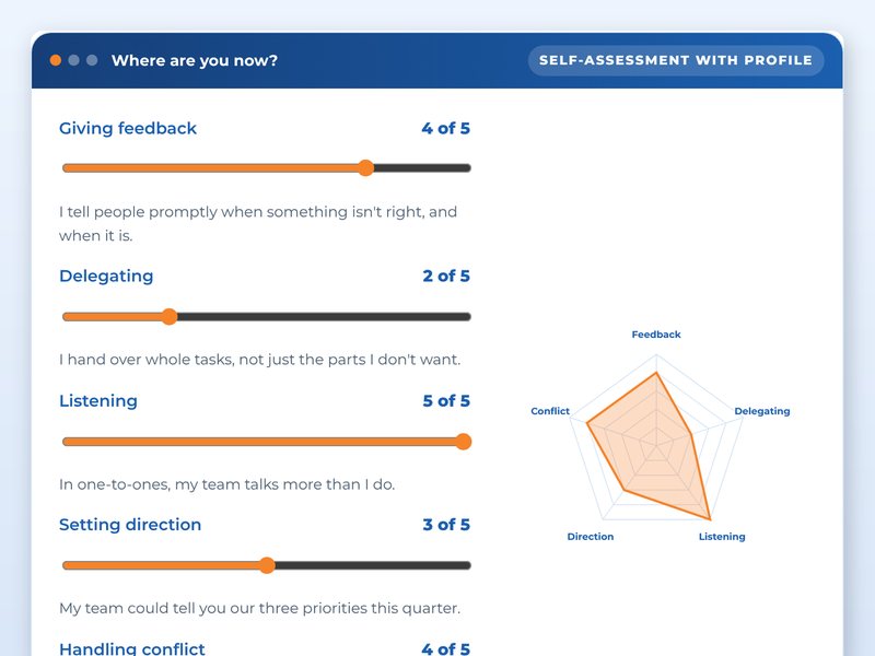 Screen from the First-time managers: the hard conversations showcase course: Where are you now?, part way through
