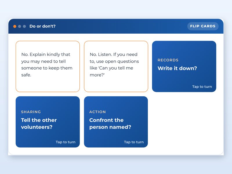 Screen from the Safeguarding for volunteers showcase course: Do or don't?, part way through