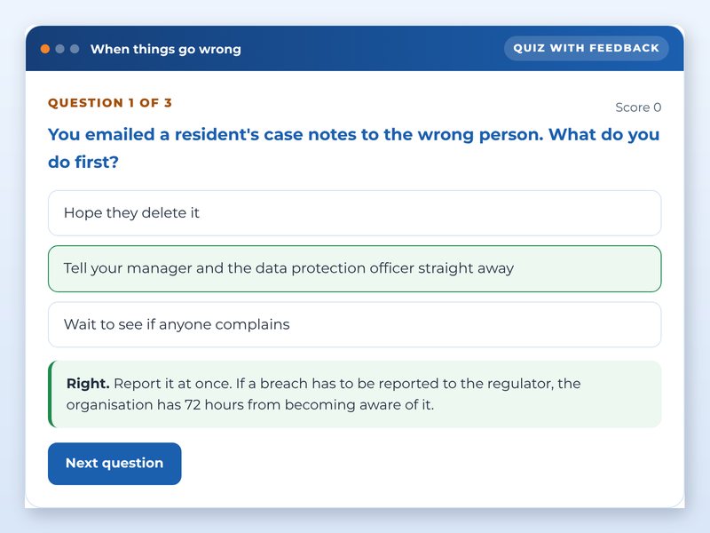 Screen from the Personal data in public services showcase course: When things go wrong, part way through