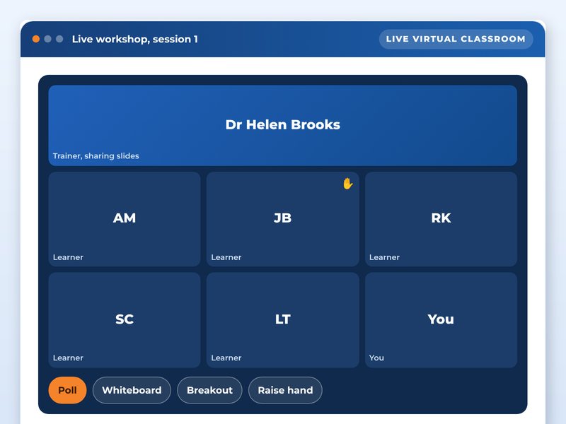 Screen from the Assessment for learning: CPD for teachers showcase course: Live workshop, session 1, part way through