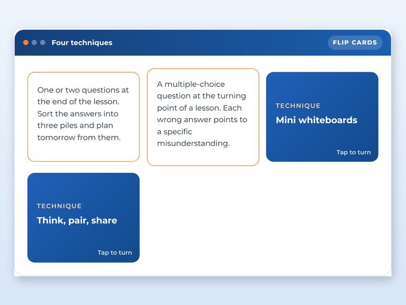 Screen from the Assessment for learning: CPD for teachers showcase course: Four techniques, part way through