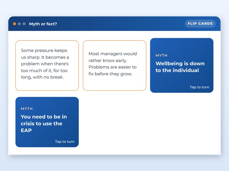 Screen from the Looking after yourself at work showcase course: Myth or fact?, part way through